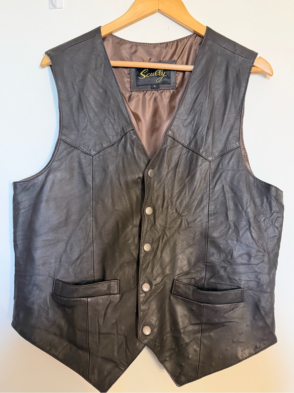 Scully Black Leather Men's Vest with Front Pockets